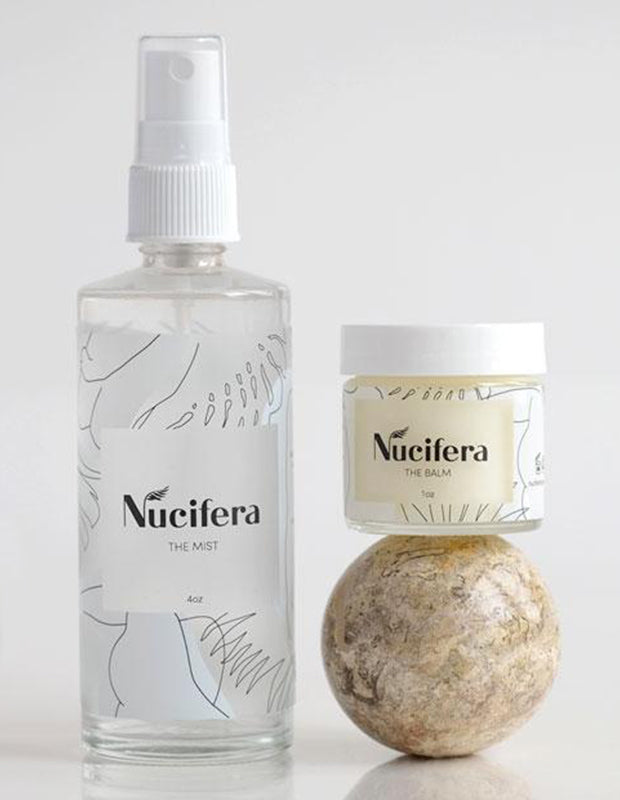 Nucifera skincare products on a clean white surface