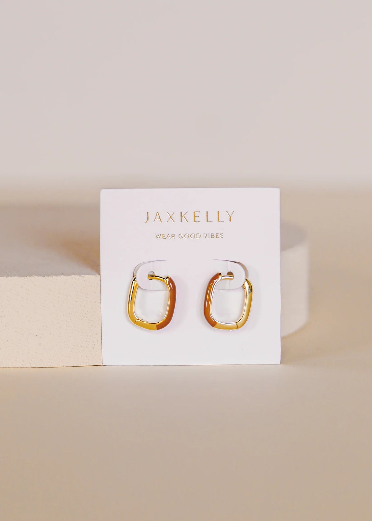 Color Dipped Rectangle Hoop Earring - Brown by JaxKelly