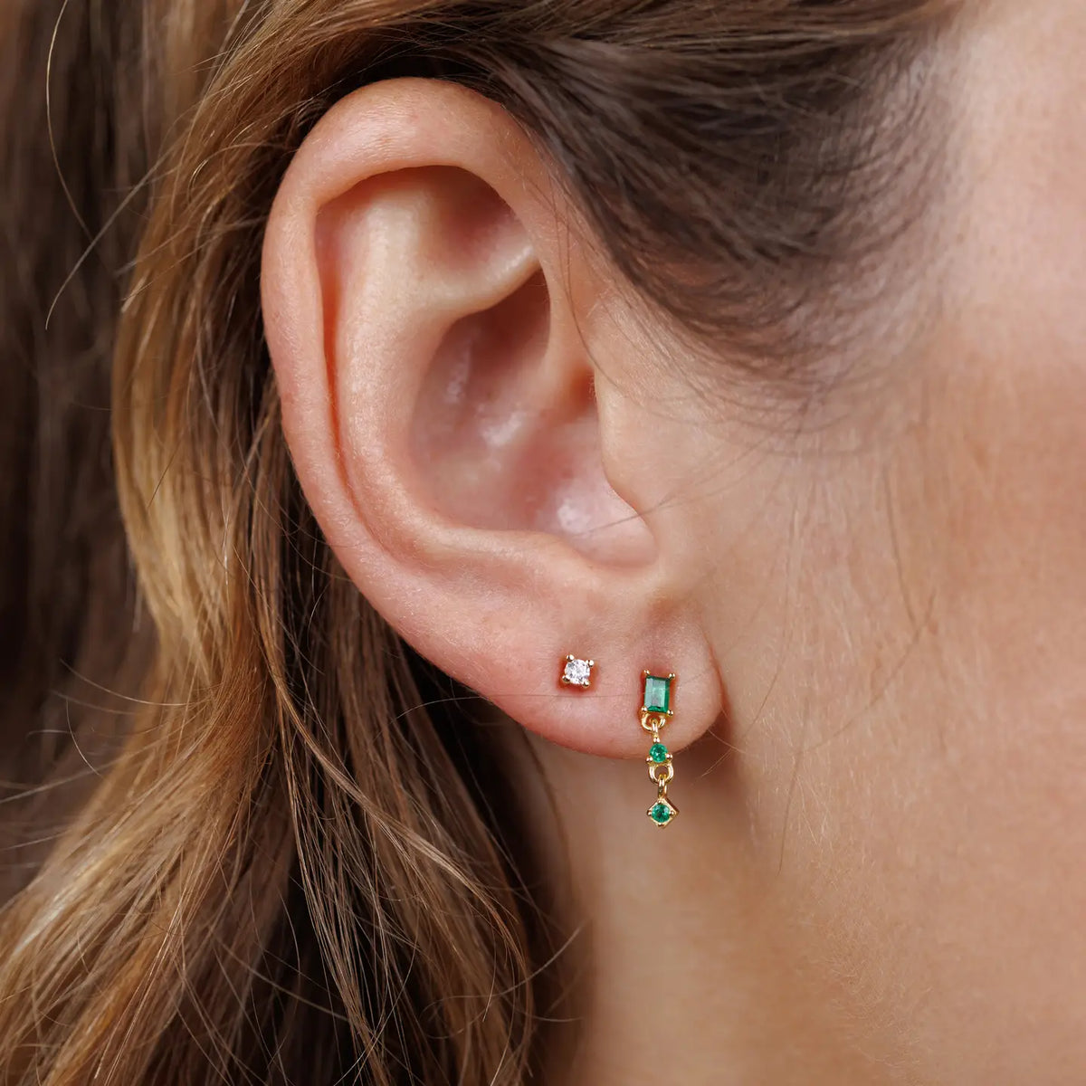 Mini Baguette Drop Earrings - Emerald by JaxKelly