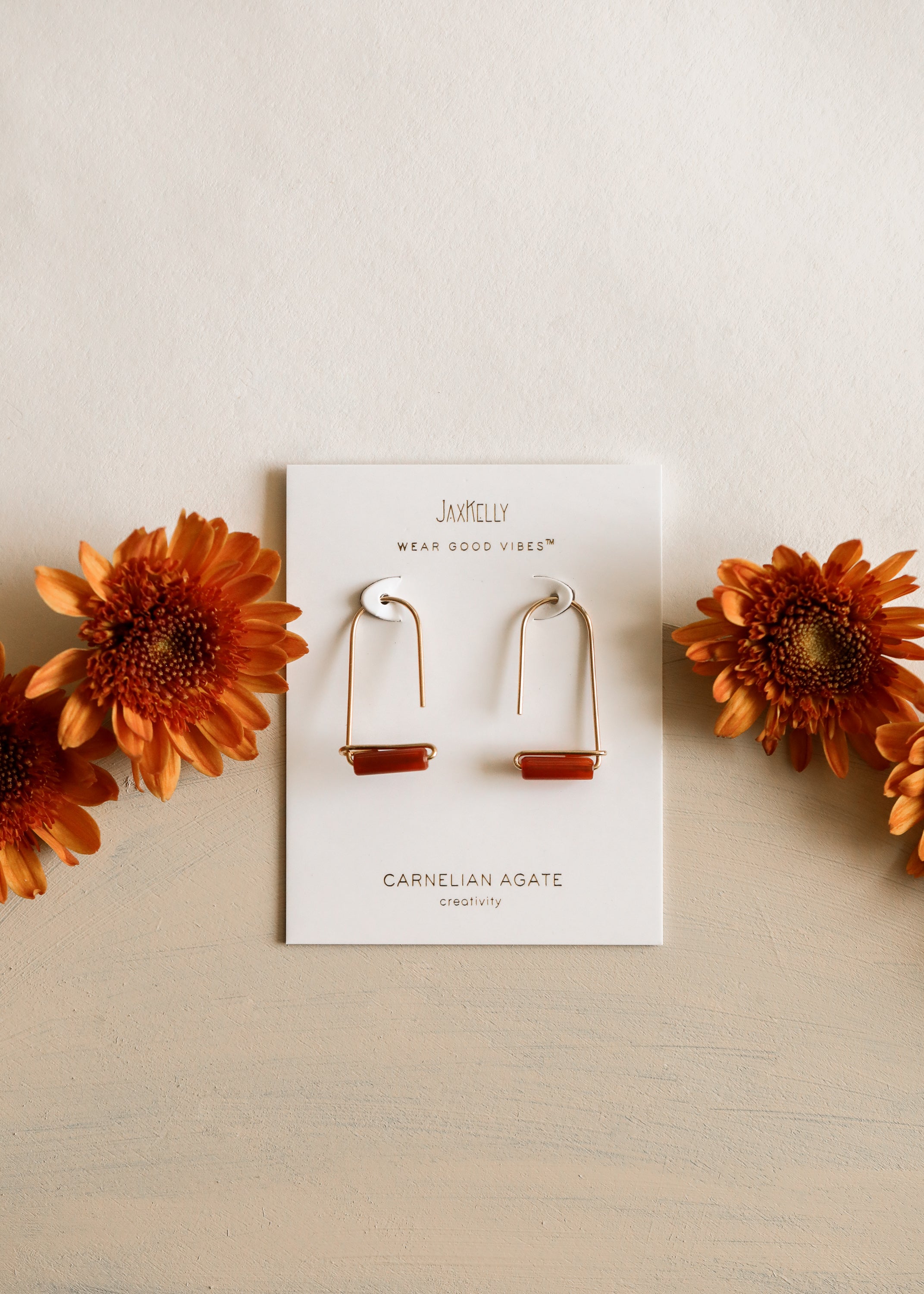 Carnelian Agate Gemstone Drop Earrings - Creativity