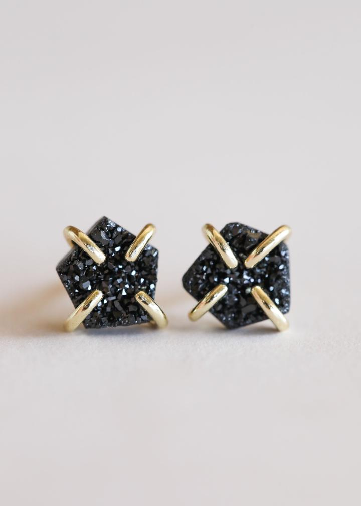 Black Druzy Prong Earrings by JaxKelly