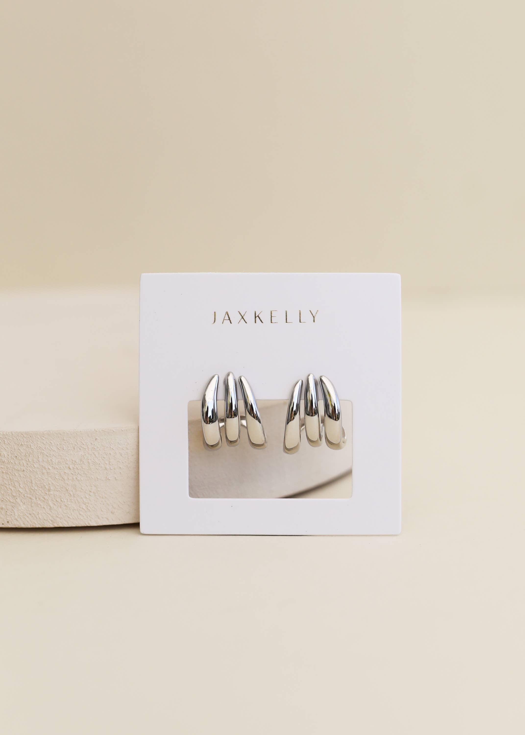 Silver Three Hoop Huggie - Earring