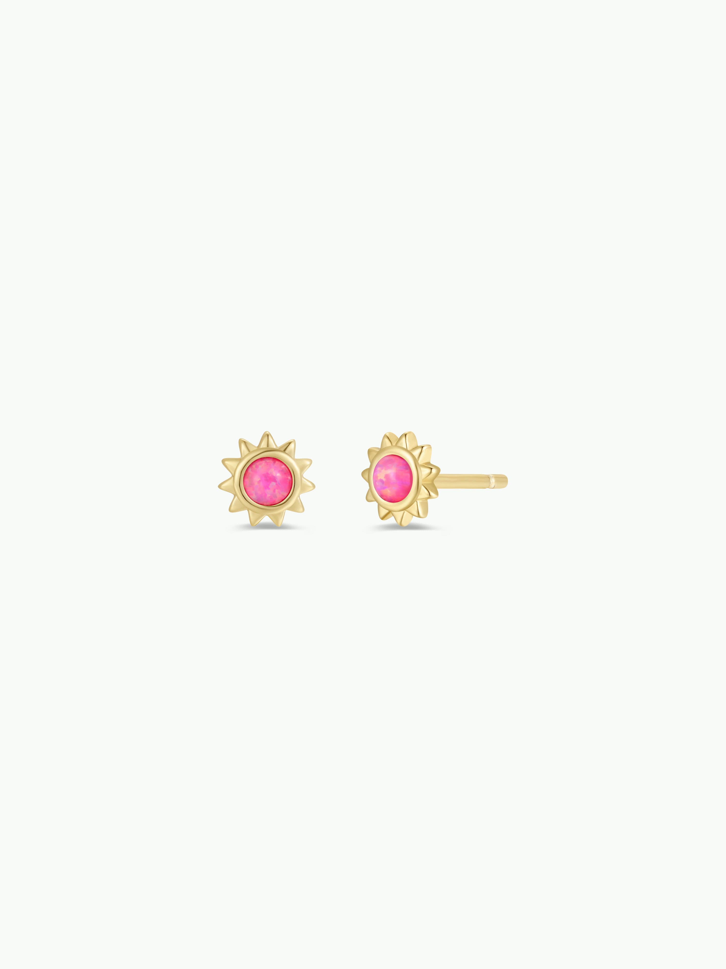 Sun Stud - Pink Opal - Gold Earrings