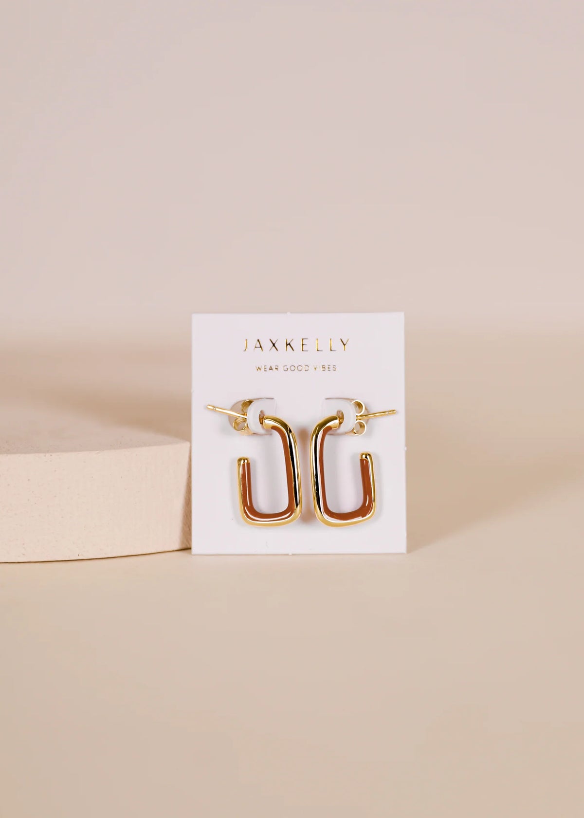 Brown Enamel Large Rectangle Gold Hoop Earrings by JaxKelly