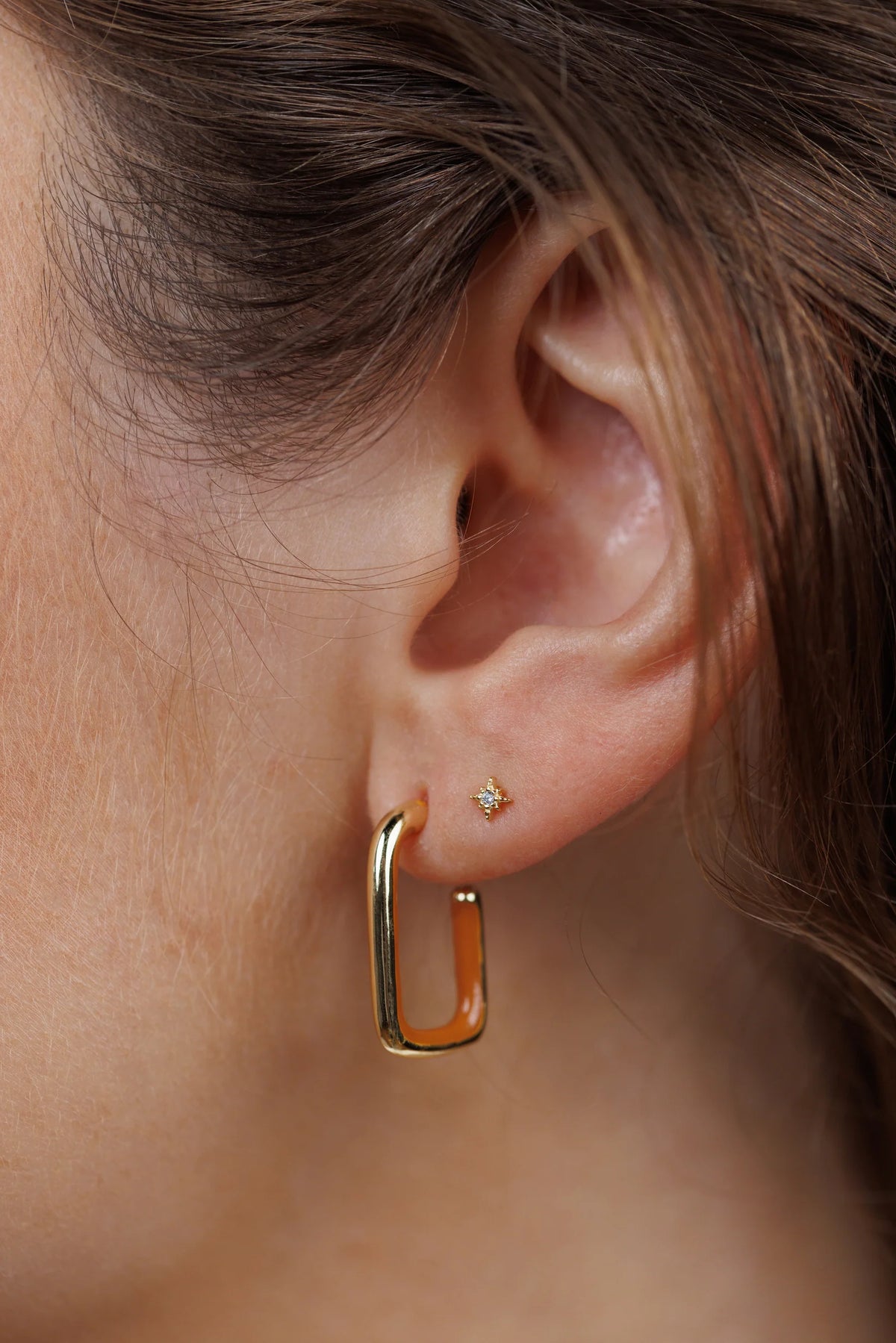 Brown Enamel Large Rectangle Gold Hoop Earrings by JaxKelly