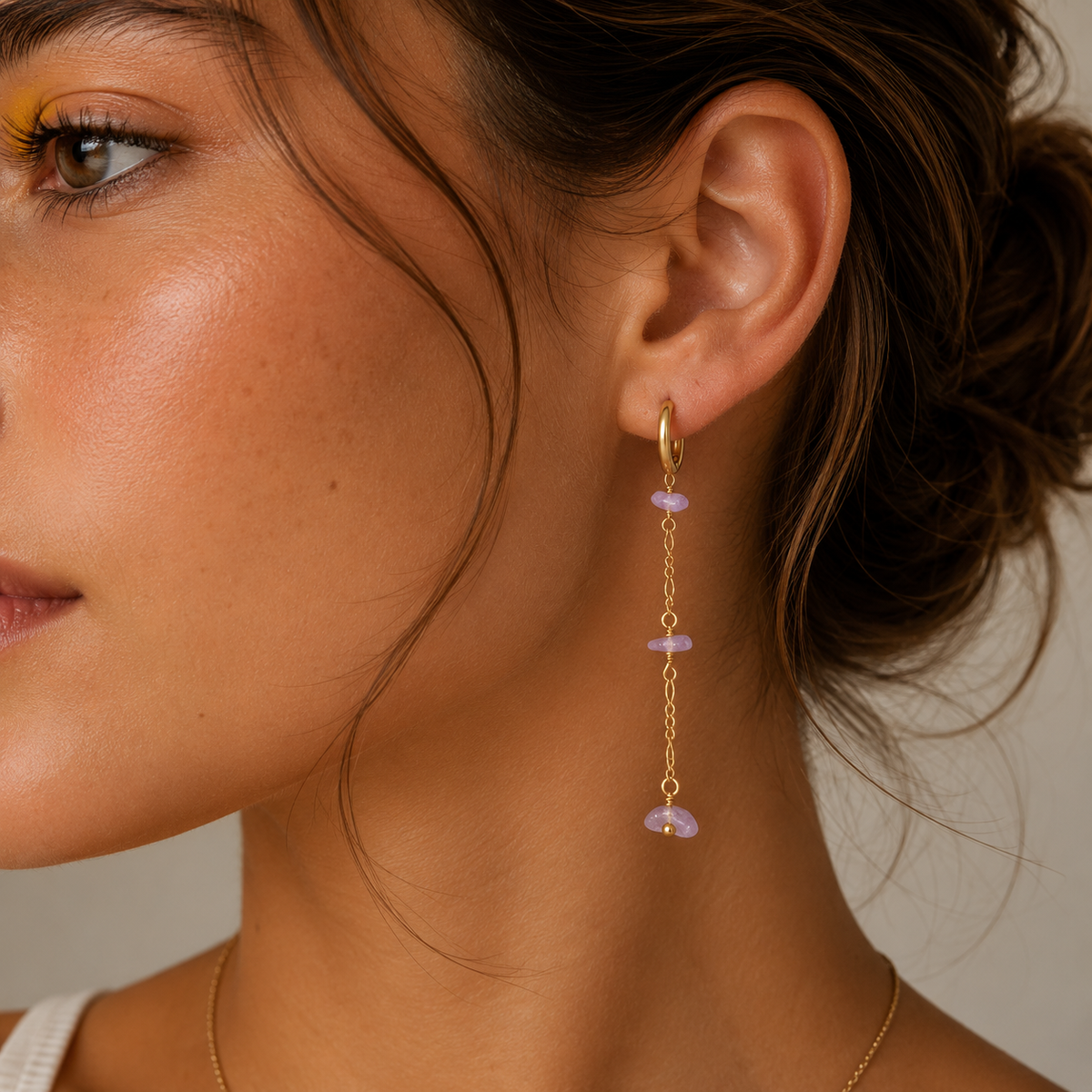 Gemstone Chain Drop Earring - Lilac Quartz by JaxKelly