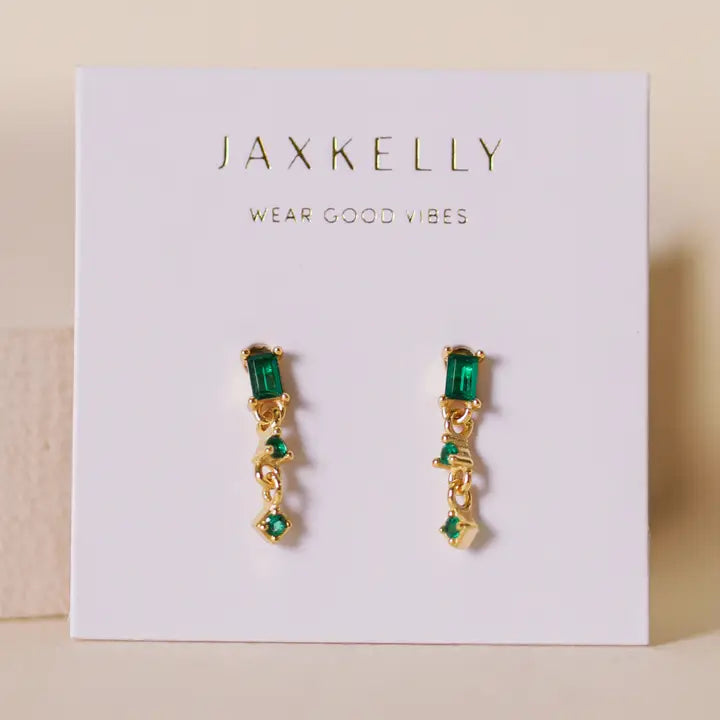 Mini Baguette Drop Earrings - Emerald by JaxKelly