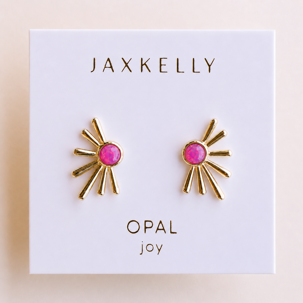 Sun Ray - Pink Opal - Gold Earrings by JaxKelly