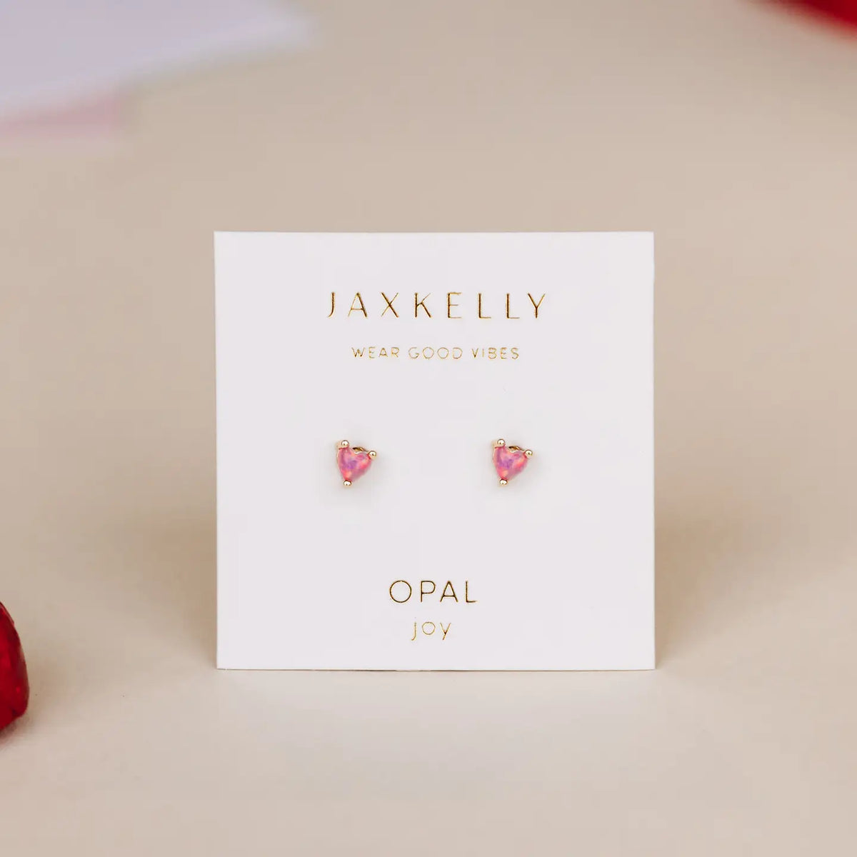 Tiny Pink Opal Heart Earrings by JaxKelly