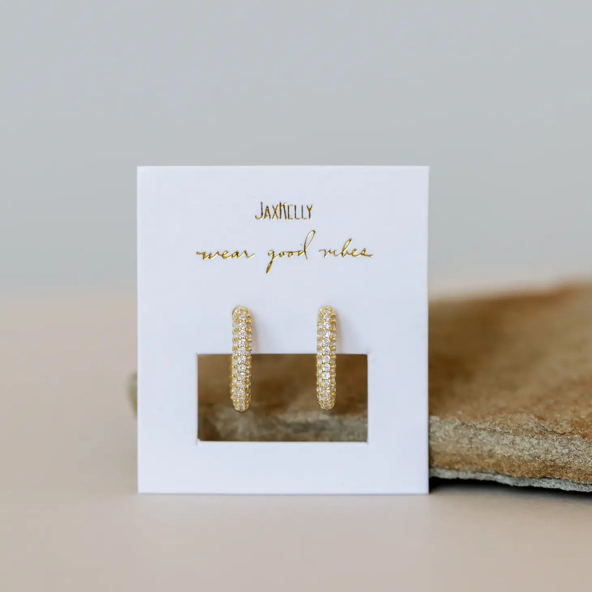 Gold Hoop Pavé White Earring by JaxKelly
