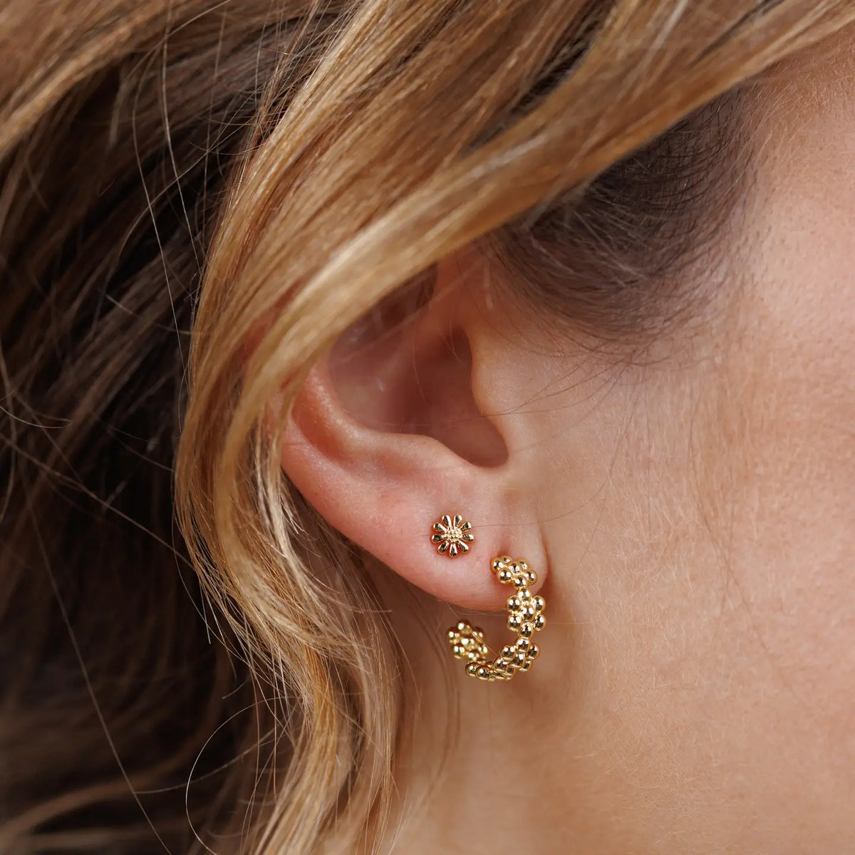 Petite Gold Flower Hoop Earrings by JaxKelly