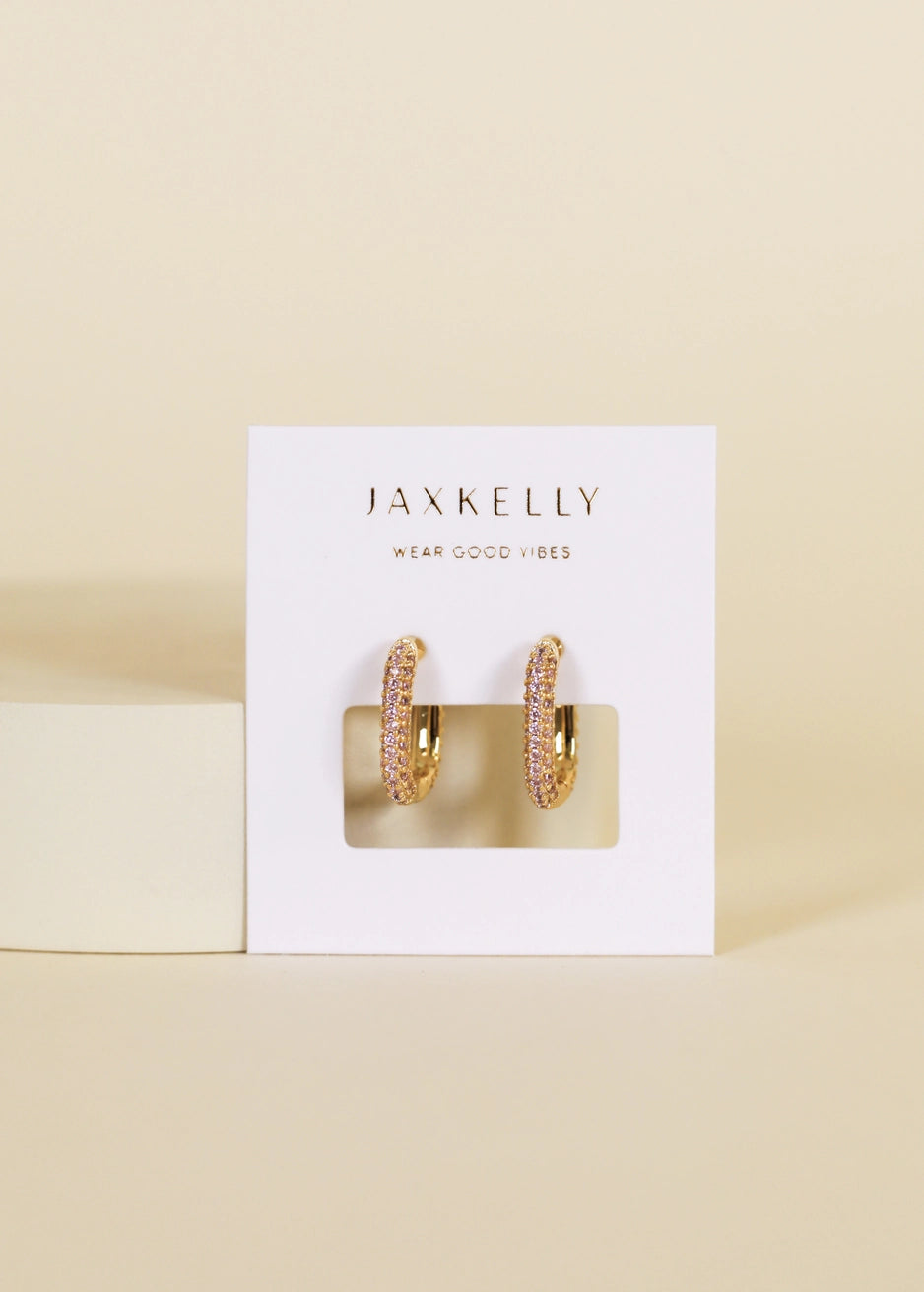 Gold Hoop Pavé Pink Earring by JaxKelly