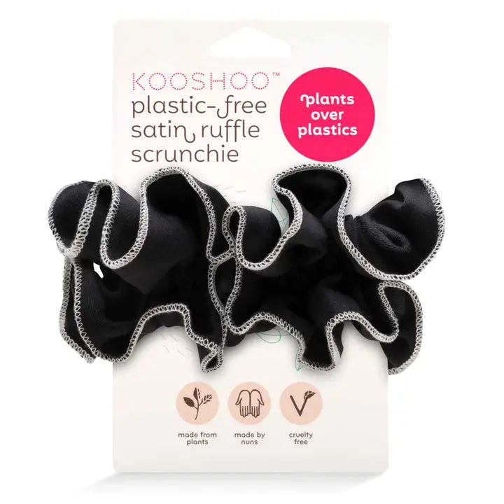 Plastic Free Satin Ruffle Scrunchie - Black by Kooshoo