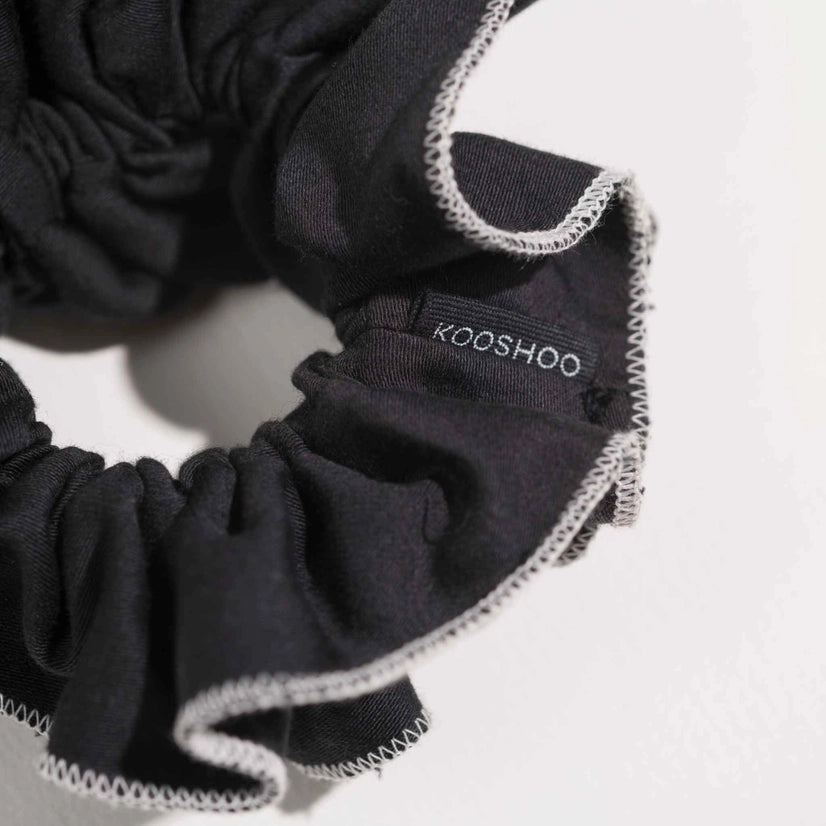 Plastic Free Satin Ruffle Scrunchie - Black by Kooshoo