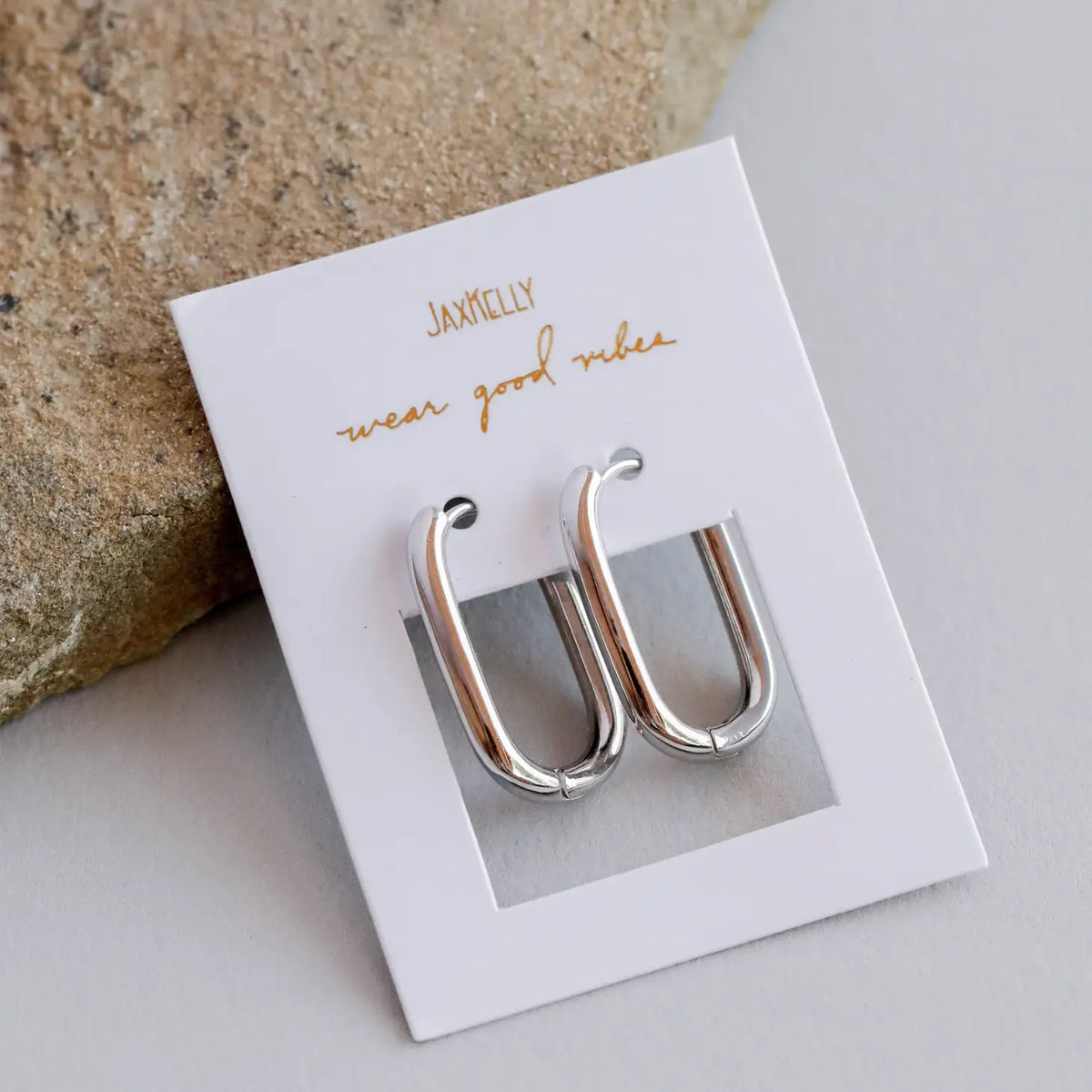 Silver Hoop Large Rectangle Earring by JaxKelly