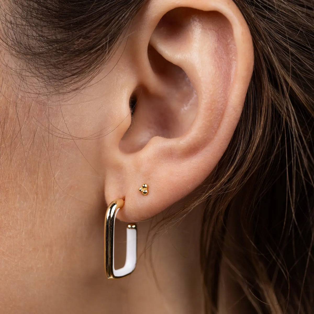 White Enamel Large Rectangle Gold Hoop Earrings by JaxKelly
