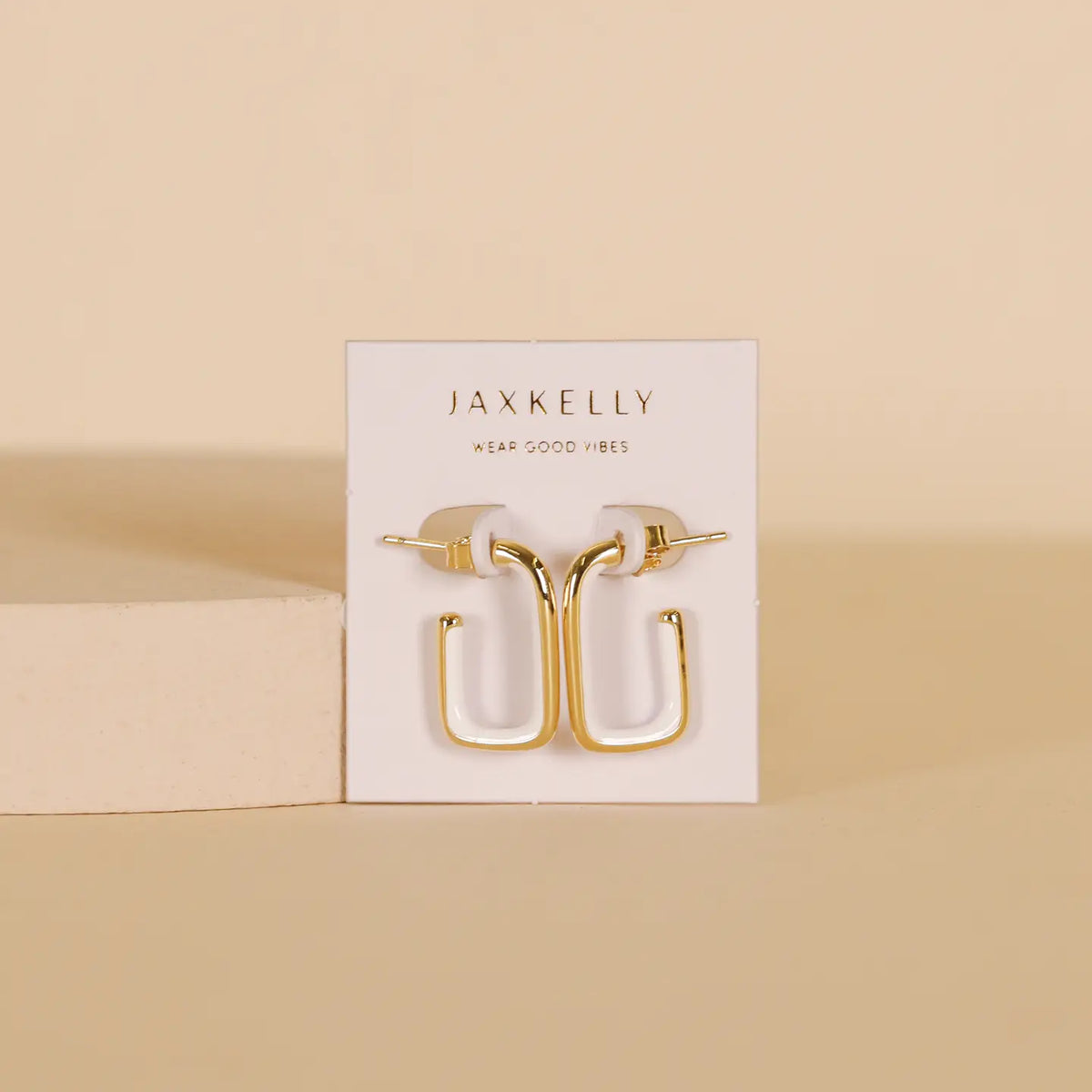 White Enamel Large Rectangle Gold Hoop Earrings by JaxKelly