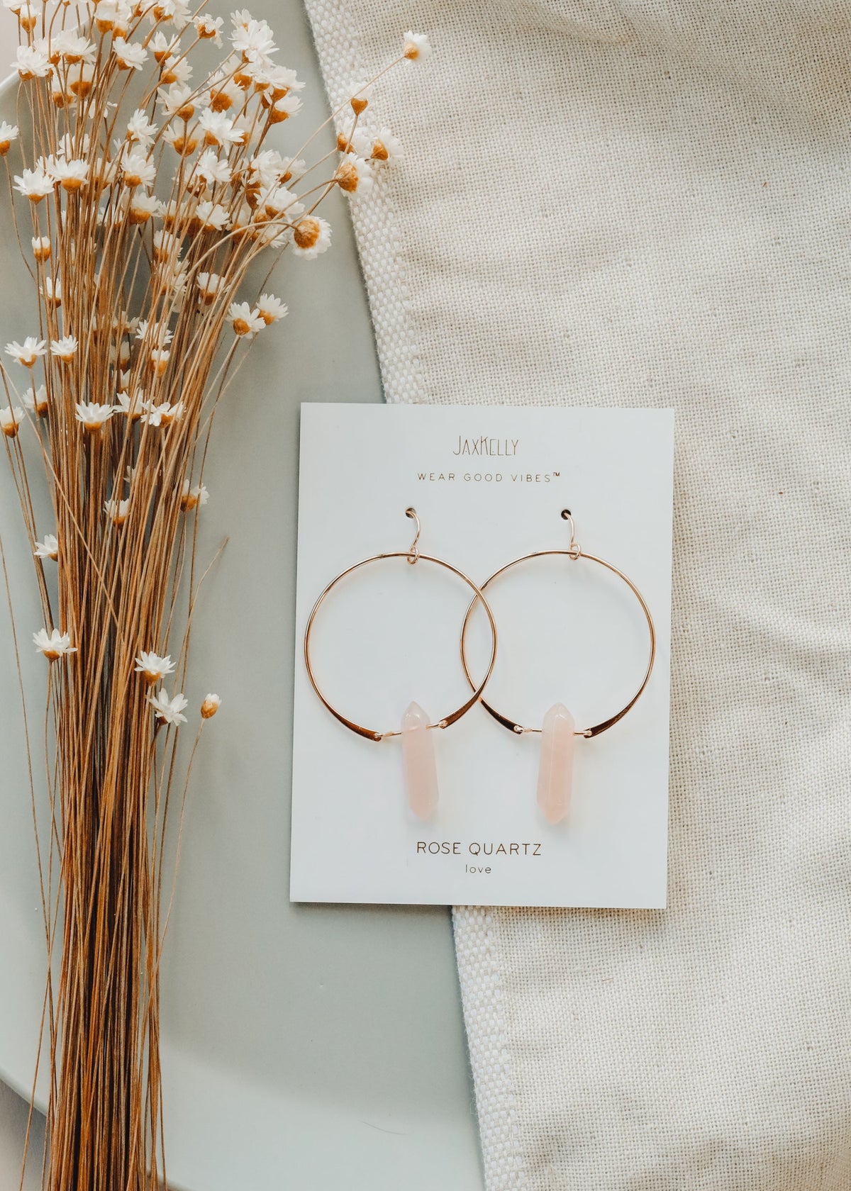 Rose Quartz Crystal Hoop Earrings - Love by JaxKelly