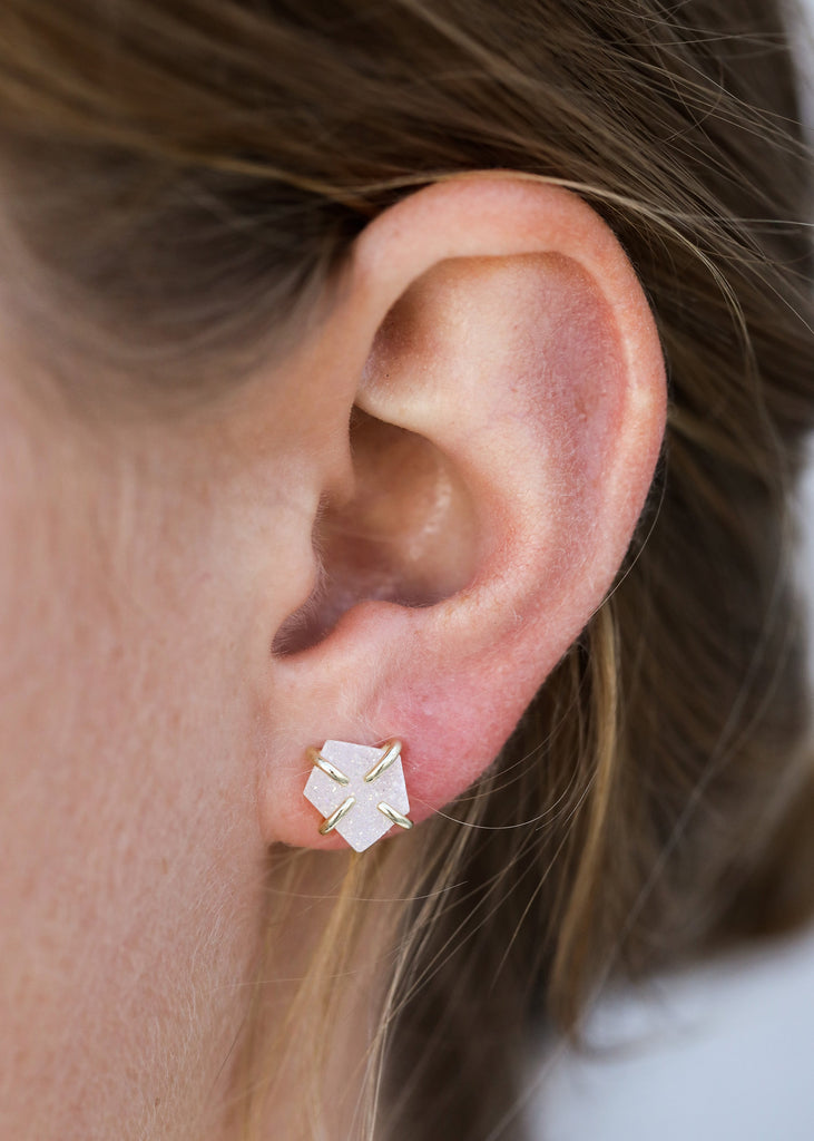 White Druzy Prong Earrings