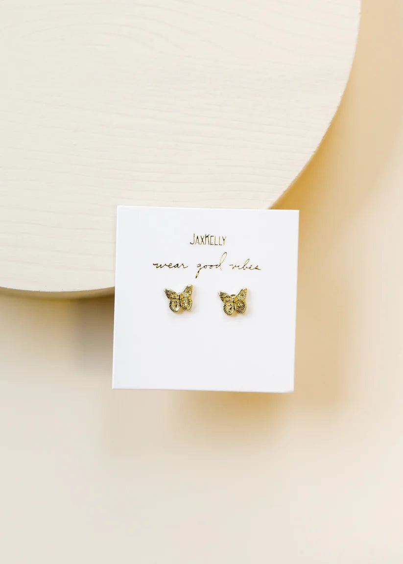 Gold Butterfly Stud Earrings by JaxKelly
