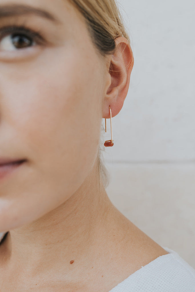 Carnelian Agate Gemstone Drop Earrings - Creativity