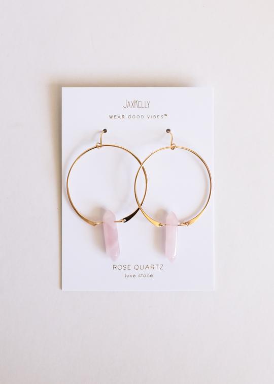 Rose Quartz Crystal Hoop Earrings - Love by JaxKelly