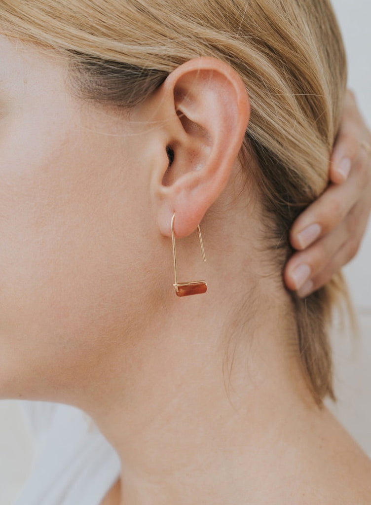 Carnelian Agate Gemstone Drop Earrings - Creativity