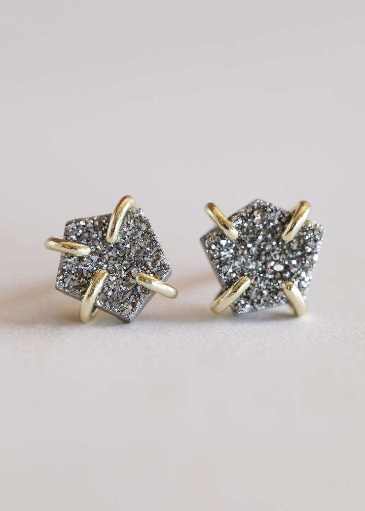 Silver Druzy Prong Earrings by JaxKelly