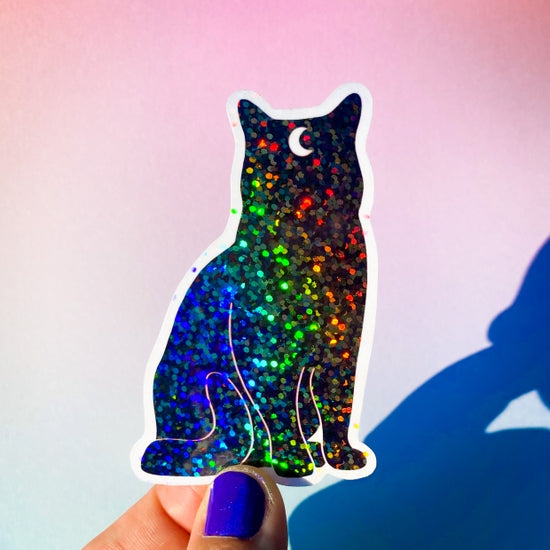 Holographic Glitter Black Cat Sticker