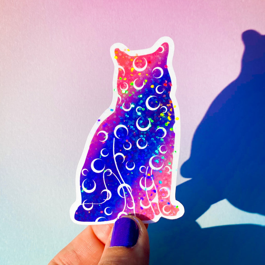 Holographic Glitter Moon Cat Sticker